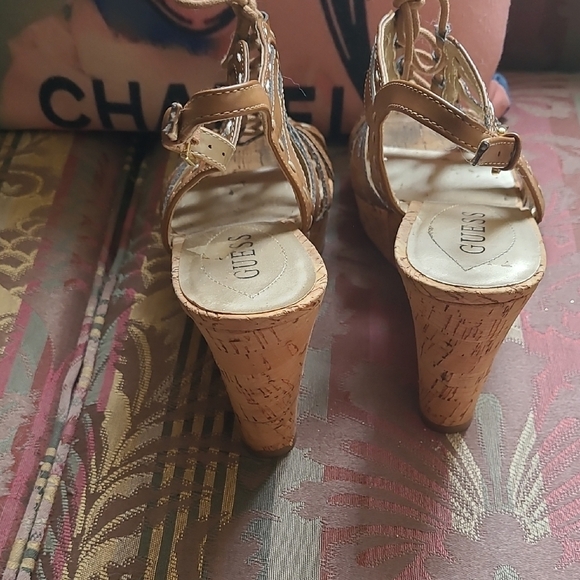 Guess Tan Wedge Sandals with Ankle Strap - Picture 3 of 4